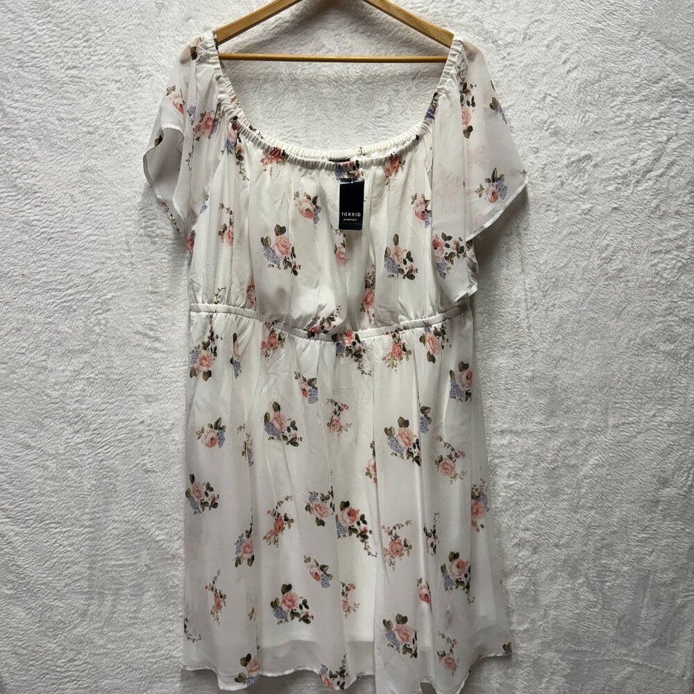 Torrid Chiffon Dress Mini Tiered 3 Floral Ruffle Prairie Peasant Milk Maiden